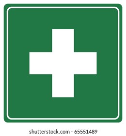 Green First Aid Sign Isolated On White Background.