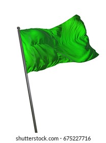 Green Flag Waving Isolated On White Background Portrait 3D Rendering