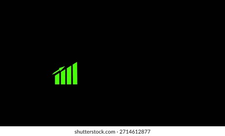 Green flat bar graph with four ascending bars and a diagonal line on a transparent background showing upward trend