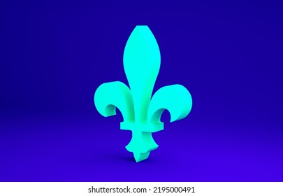 Green Fleur De Lys Icon Isolated On Blue Background. Minimalism Concept. 3d Illustration 3D Render.