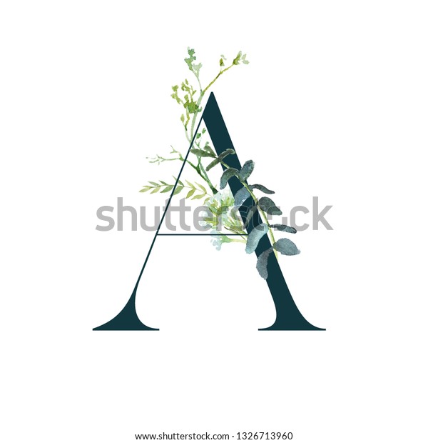Green Floral Alphabet Letter Botanic Branch Stock Illustration 1326713960