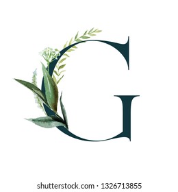 Dark Green Floral Alphabet Letter G Stock Illustration 1594533937 ...