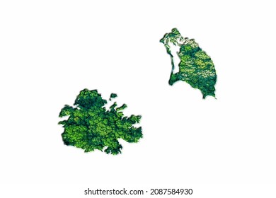 Green Forest Map Of Antigua And Barbuda, On White Background