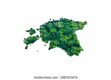 Green Forest Map Of Estonia, On White Background