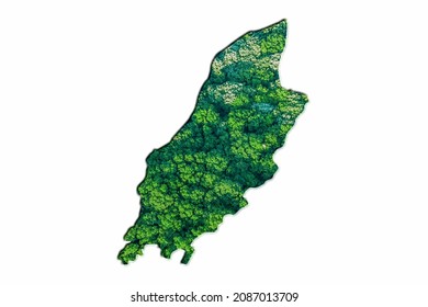 Green Forest Map Of Isle Of Man, On White Background