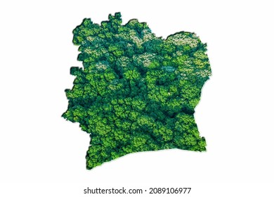 Green Forest Map Of Ivory Coast, On White Background