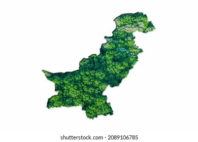 Green Forest Map Of Pakistan, On White Background