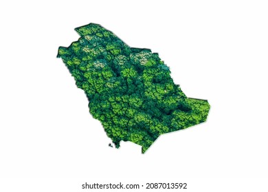 Green Forest Map of Saudi Arabia, on white background