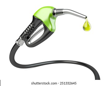 Green Fuel Pump Nozzle With Drop Oil. Bio Fuel Concept.