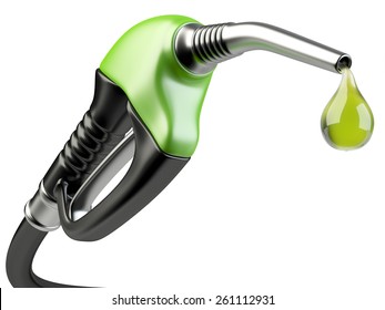 Green Fuel Pump Nozzle With Drop Oil. Bio Fuel Concept.