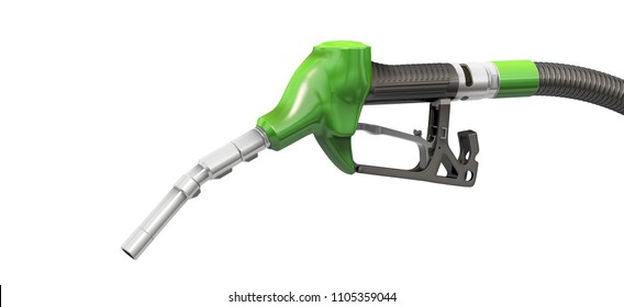 Green Gasoline Pistol. Oil Dispenser. Refueling (fuel) Gun. 3d Illustration. Isolated On White Background.