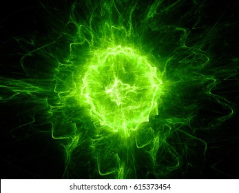 Green Glowing Fireball Lightning , Computer Generated Abstract Background, 