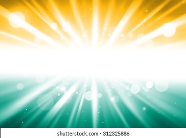 Green And Gold Center Ray Lights Bokeh Glitter Defocused Abstract Background