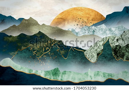 The green golden mountains by sunset