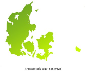 Green gradient map of Denmark isolated on a white background.