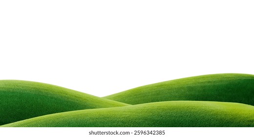 green grass 3d render mockup meadow landscape field isolated on white empty background
