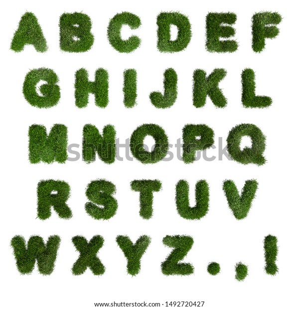 草のアルファベット 英語の文字 フォント 3dレンダリング のイラスト素材