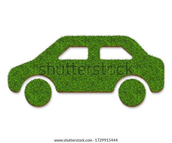 Green grass car\
with leaves isolated on a white background for green transportation\
concepts. 3D\
illustration.