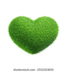 Green grass heart shape 3D on white background. Love nature conservation, planting or pure natural energy. Plants and ecology. Object with clipping path. 3D Illustration. - Powered by Shutterstock