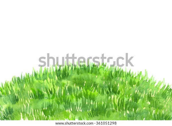 绿草坪上的水彩画在白色孤立的背景库存插图