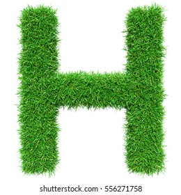 Green Grass Letter H. Isolated On White Background. Font For Your Design. 3D Illustration