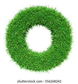 Green Grass Letter O. Isolated On White Background. Font For Your Design. 3D Illustration