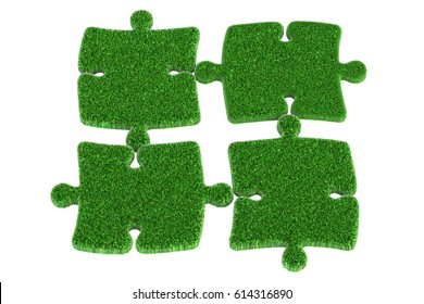 Green grass puzzle, 3D rendering isolated on white background