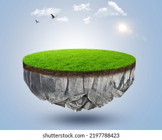 Green Grass Section On Floating Island Stock Illustration 2197788423 ...