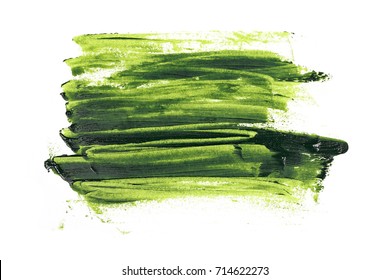 Green Grunge Brush Strokes Oil Paint Isolated On White Background