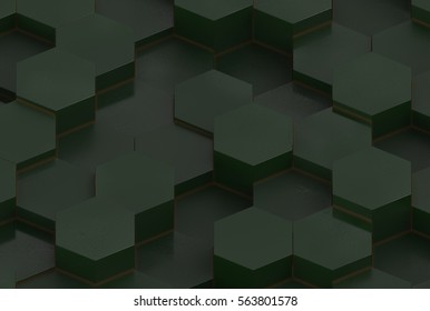 Green Hexagon Background Texture. 3d render