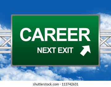 Green Highway Street Sign For Job Seeker Concept Present By Career Next Exit Sign Against A Blue Sky Background - Powered by Shutterstock