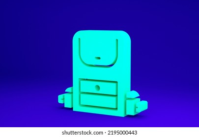 Green Hiking Backpack Icon Isolated On Blue Background. Camping And Mountain Exploring Backpack. Minimalism Concept. 3d Illustration 3D Render.