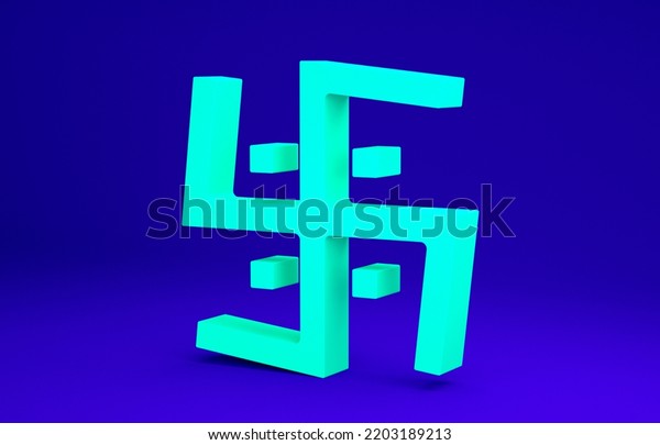 Green\
Hindu swastika religious symbol icon isolated on blue background.\
Minimalism concept. 3d illustration 3D\
render.