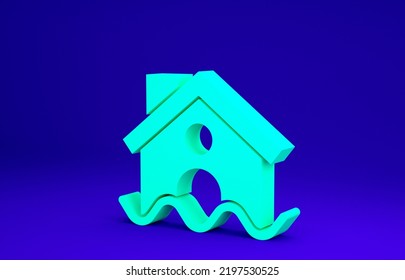 Green House Flood Icon Isolated On Blue Background. Home Flooding Under Water. Insurance Concept. Security, Safety, Protection, Protect Concept. Minimalism Concept. 3d Illustration 3D Render.