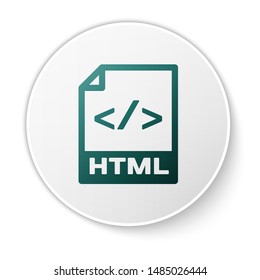 Green HTML File Document Icon. Download Html Button Icon Isolated On White Background. HTML File Symbol. Markup Language Symbol. White Circle Button