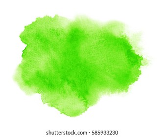 Green Ink Stain With Wash. Watercolor Spring Background