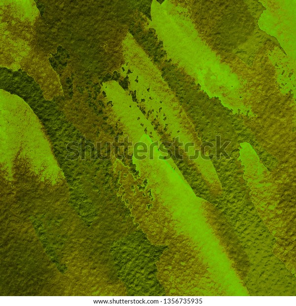 Green Ink Watercolor Textures On White Stock Illustration