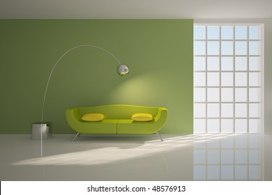 green interior concept with lamp