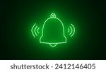 Green isolated alarm bell icon on black background. Collection of new message notification icons. Neon ringing bells and clocks and notifications, alarm alerts for smartphones.