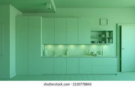 green kitchen interior. 3d rendering concept idea
