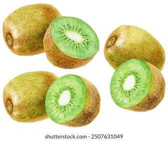 Green kiwi clip art set isolated on white background. Watercolor illustration of fresh fruit. - Powered by Shutterstock