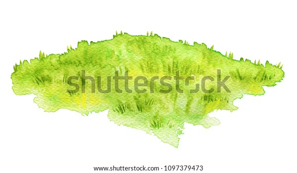 白い背景に緑の芝生 水彩手描きのイラスト のイラスト素材