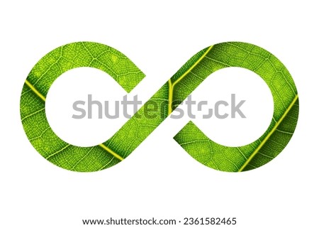 Green leaf,cloud,grass infinity symbol on white background, Environmental conservation and clean energy, 3d rendering.