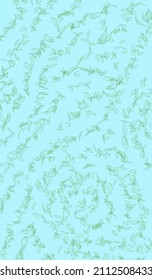 Green  Leafy Pattern On Blue Background