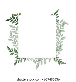 Green Leaves Branches Frame Design Greeting Stock Illustration ...