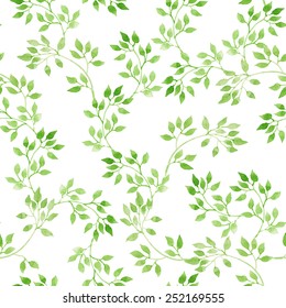 Green Leaves. Repeating Pattern. Watercolor