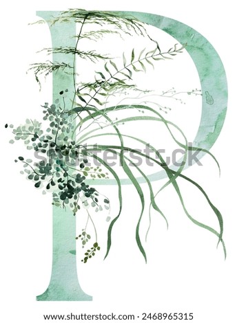 Similar – Image, Stock Photo Watercolor green letter I with dried leaves and tropical flowers bouquet, Boho illustration