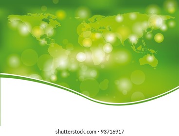 Green and light abstract background with world