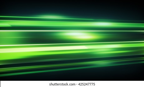 Green light streaks with motion blur. Computer generated abstract modern background