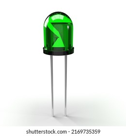 Green Light-emitting Diode Rendering On White Background, Semiconductor Diode, Electrical Component.